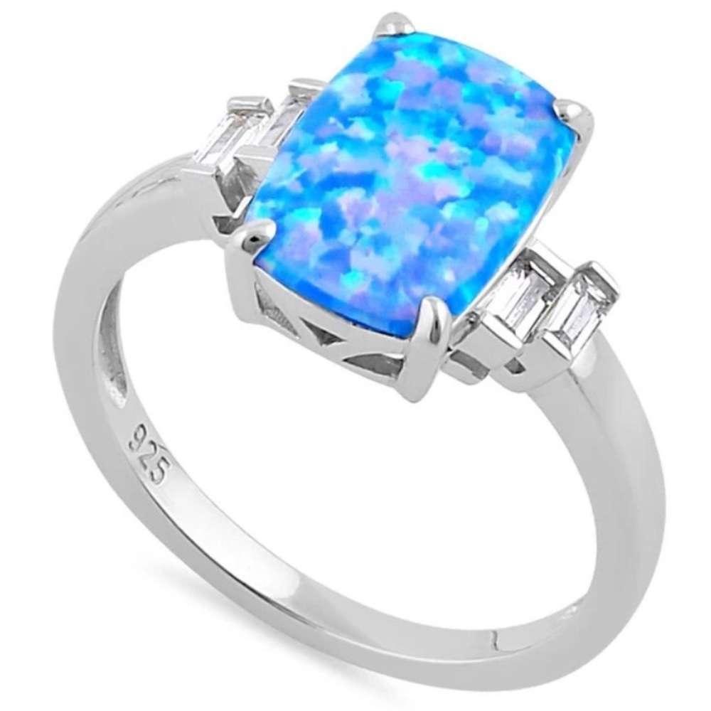 925 STERLING SILVER Lab Created Blue Lavender Fire Opal & CZ Ring - Picture 11 of 13